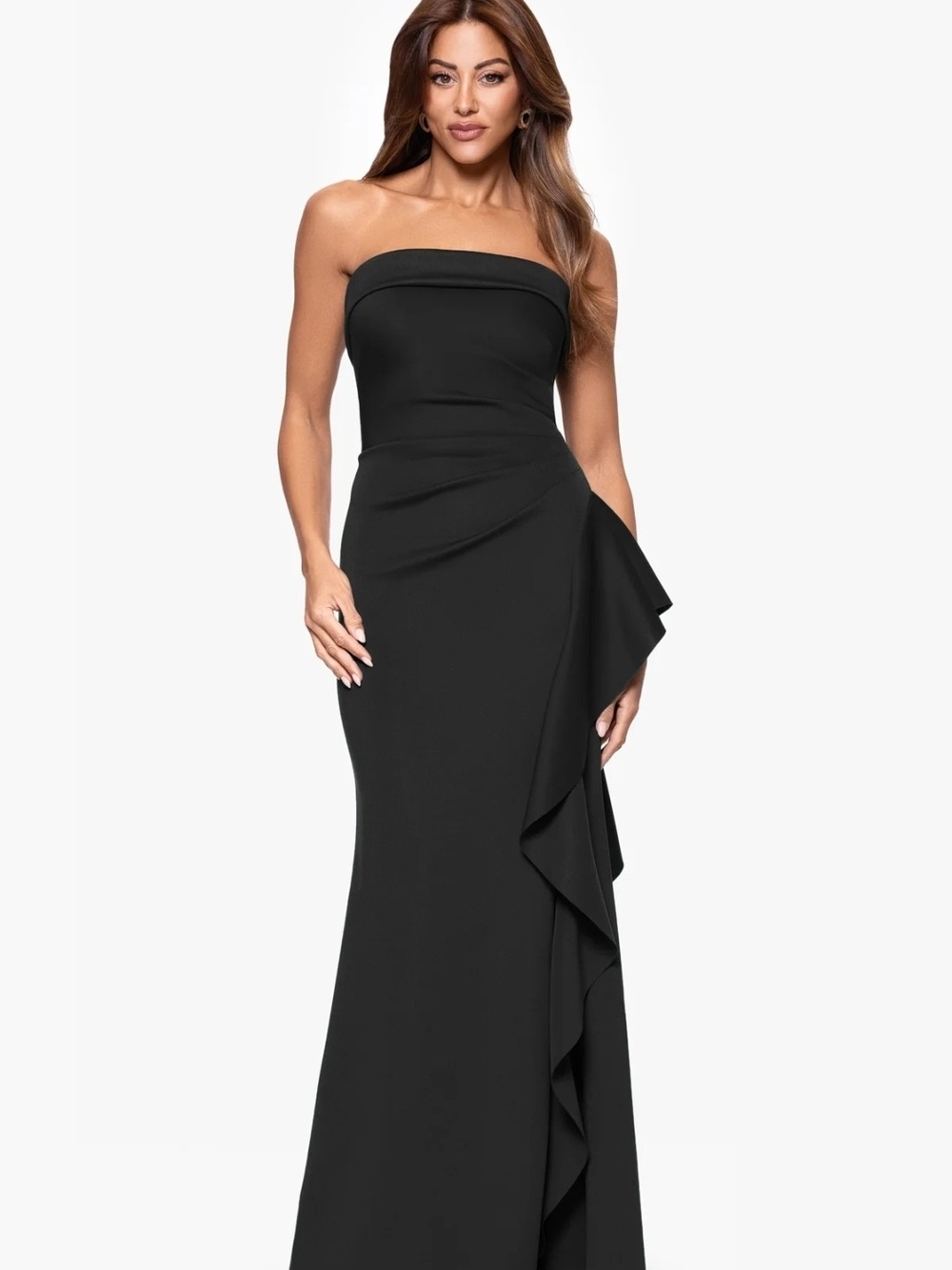 Xscape JACQUELINE" TECHNO SCUBA STRAPLESS RUFFLE DRESS Size 8